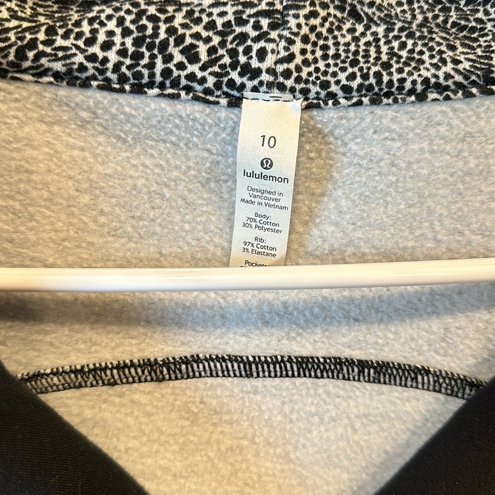 Lululemon size 10 scuba hoodie, unique pattern, black and white